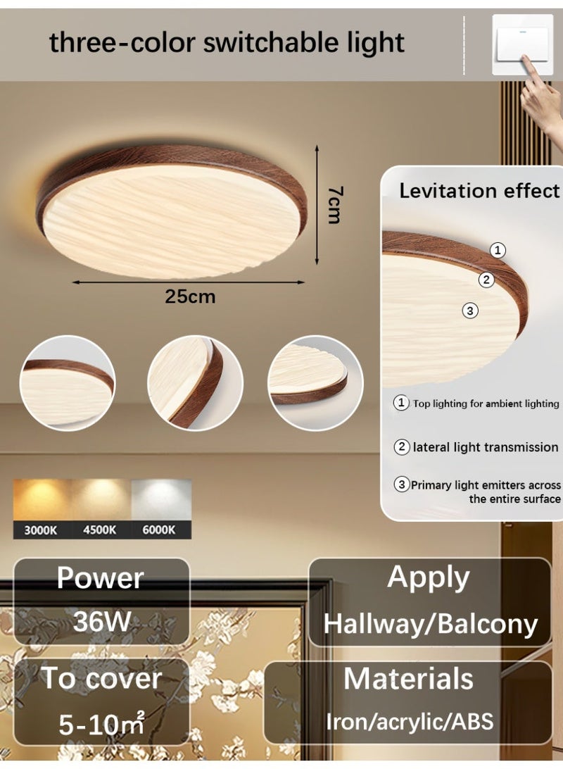Wood-grain framed ceiling light with a wavy design and three-color adjustable ambient lighting—perfect for hallways and balconies - Image 2