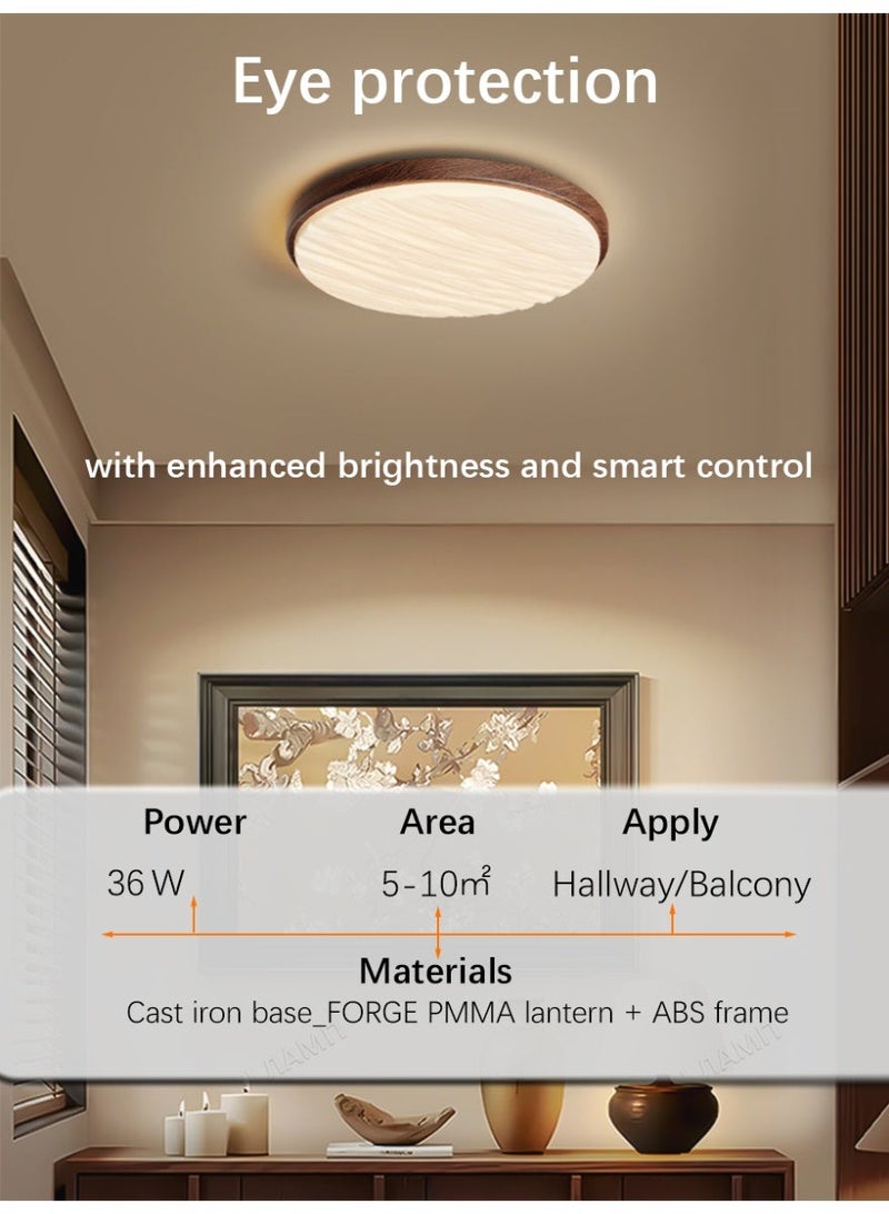 Wood-grain framed ceiling light with a wavy design and three-color adjustable ambient lighting—perfect for hallways and balconies - Image 1