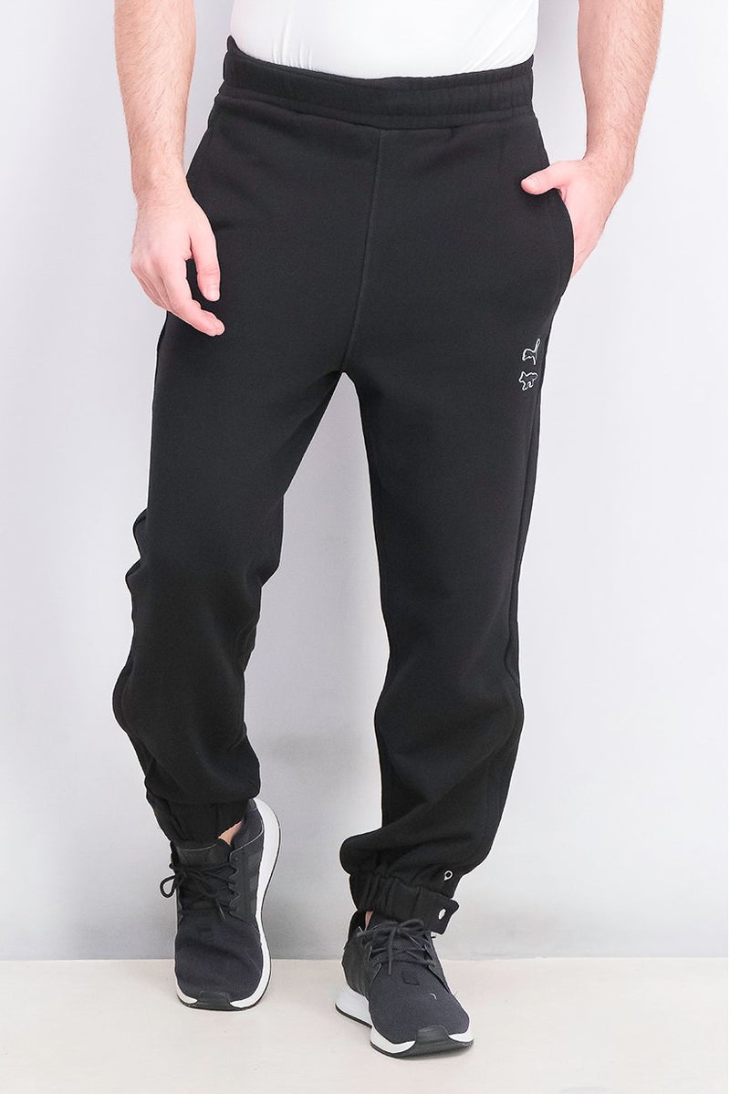 PUMA سروال رجالي عادي مزخرف بحبل سحب، أسود - Image 1