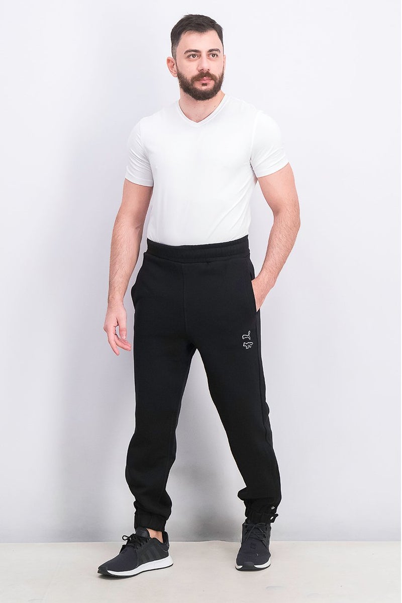 PUMA سروال رجالي عادي مزخرف بحبل سحب، أسود - Image 3