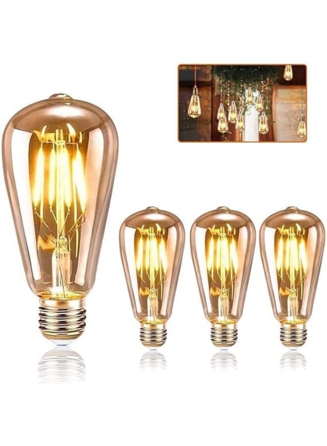 E27 Vintage Warm White LED Bulb, 4pcs Retro Edison LED Bulb 4W ST64 E27 Decorative Lamp LED Filament Bulb Nostalgia for Home, Restaurant, Cafe, Bar - Image 2