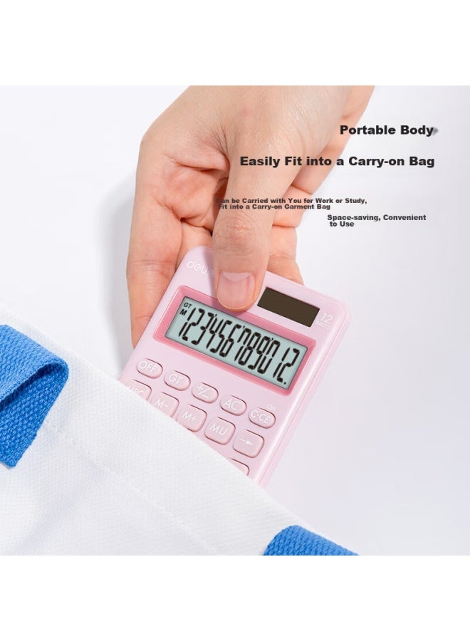 Deli Dual Power Portable Fashion Calculator With Slim Body And Silicone Keys For 4th Grade Students, Cute Desktop Calculator For Learning, Light Red 1200 - Image 3