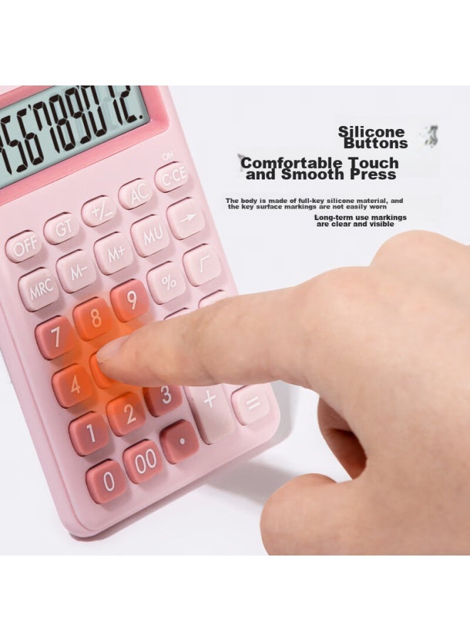 Deli Dual Power Portable Fashion Calculator With Slim Body And Silicone Keys For 4th Grade Students, Cute Desktop Calculator For Learning, Light Red 1200 - Image 5