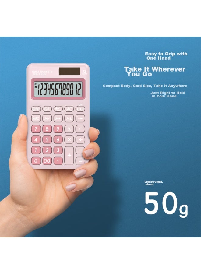 Deli Dual Power Portable Fashion Calculator With Slim Body And Silicone Keys For 4th Grade Students, Cute Desktop Calculator For Learning, Light Red 1200 - Image 4