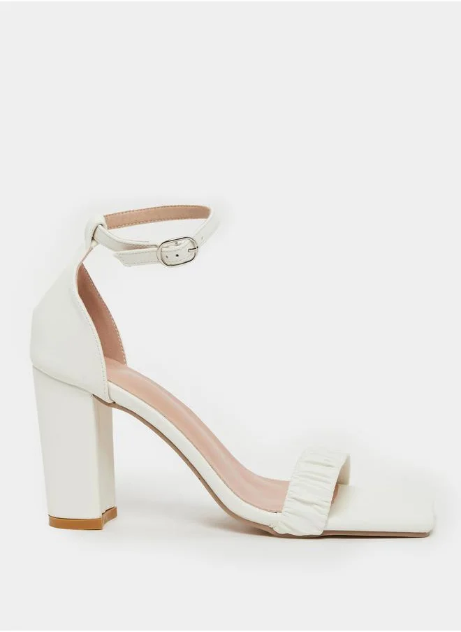 ستايلي Pleated Ankle Strap Block Heel Sandals