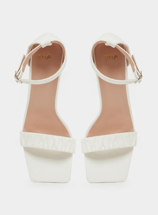 Styli Pleated Ankle Strap Block Heel Sandals  - Image 5