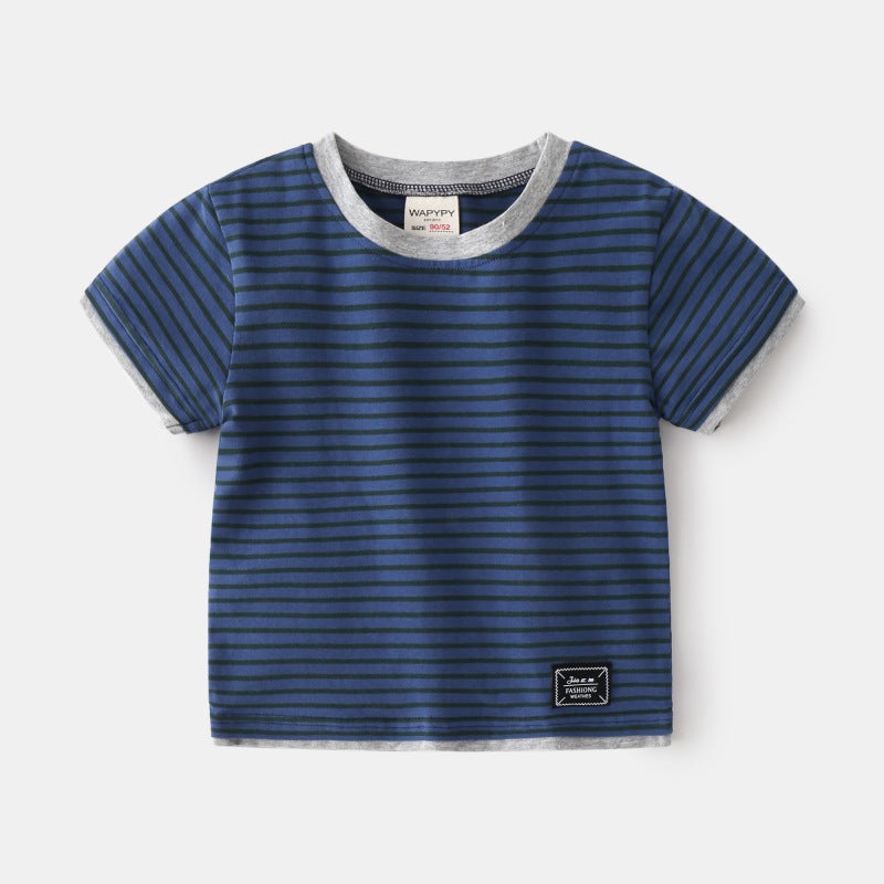 Children'S Short-Sleeved T-Shirt 2024 Korean Style Kidsren'S Clothing Boys Stripesd Fake Two-Piece Bottoming Shirt Summer Baby Tops - Image 1