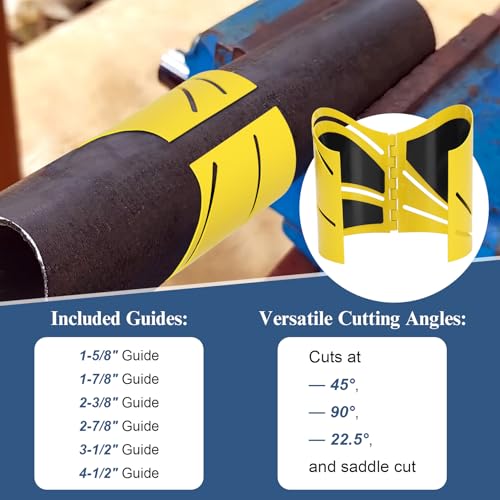 Drkerr 6Piece Magnetic Metal Pipe Cutting Guide Kit Includes Sizes 158 178 238 278 312 412 Guides Cuts at 45 90 225 and Saddle Cut Pipe Marking Tool Steel - Image 3