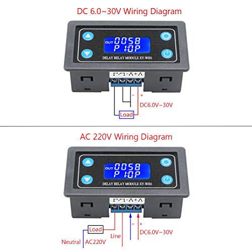 DROK Delay Relay Module, DC 6-30V Timer Relay 12V 24V 0.01s-9999min 50mA Digital Timer Cycle Delay Switch Module AC 220V Power On-Off Controller with LCD Display Switch Button Case - Image 3
