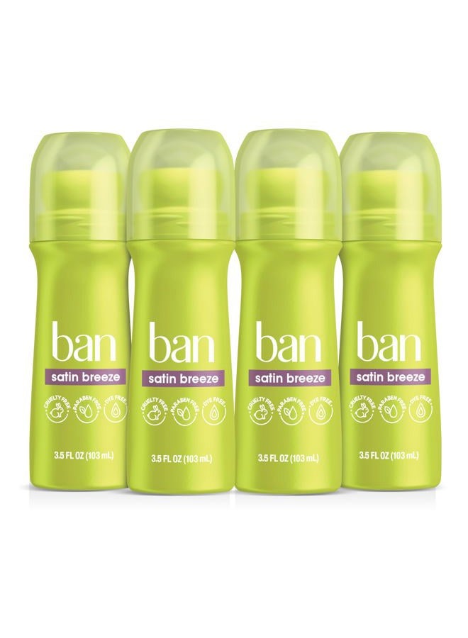 Ban Invisible Roll-on Antiperspirant Deodorant for Women and Men, 24-hour Underarm Odor & Sweat Protection, Satin Breeze, 3.5 Oz, Pack of 4 - Image 1