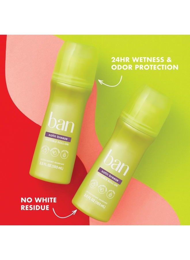 Ban Invisible Roll-on Antiperspirant Deodorant for Women and Men, 24-hour Underarm Odor & Sweat Protection, Satin Breeze, 3.5 Oz, Pack of 4 - Image 2