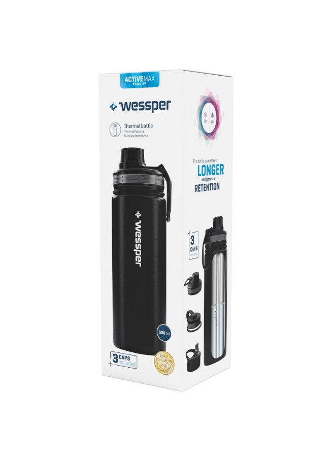 زجاجة حرارية من ويسبر ActiveMax Steeline سعة 500 مل – أسود - Image 1