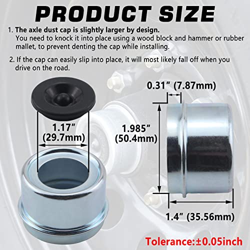 GREPSPUD 2pcs 1.98'' Trailer Hub Dust Caps, Trailer Spindle Bearing Dust Cap Cup Grease Cover Caps & Extra Rubber Plugs for 2000 to 3500 lb Boat Trailer Dexter EZ Lube Trailer Camper RV Axle - Image 5