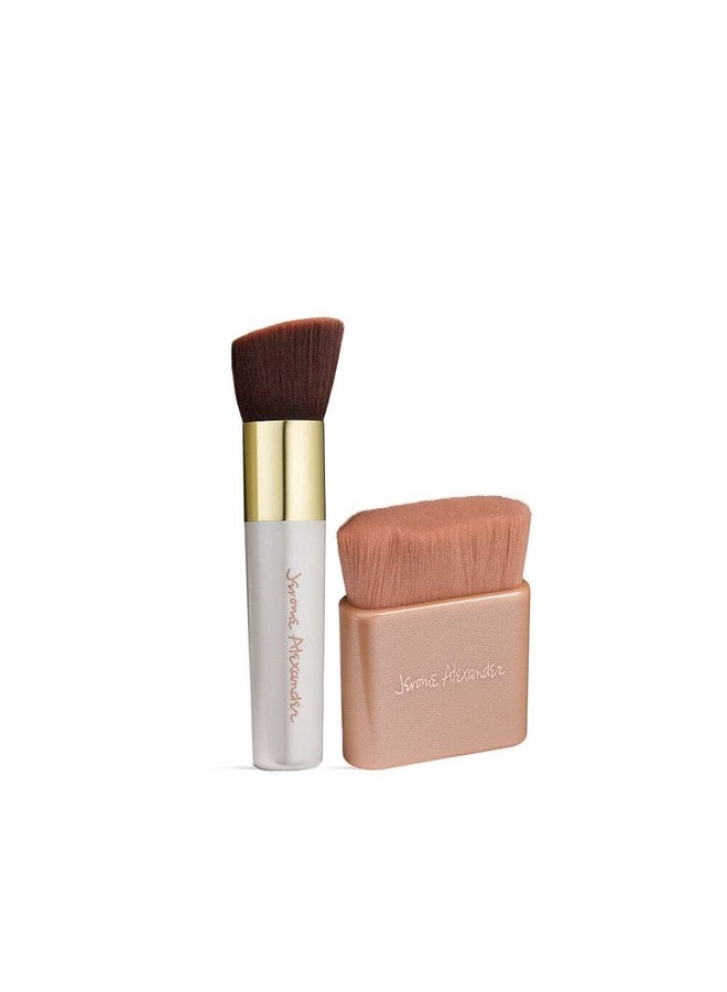 Jerome Alexander Makeup Brush Set (2-Piece) - Angled Foundation Brush & Large Face/Body Kabuki Brush for Flawless Head-to-Toe Finish - Pro Vegan Brushes for Blending Liquid, Cream & Powder
