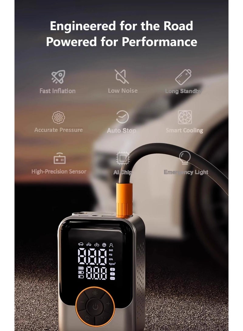 Generic Tire Inflator Portable Air Compressor Cordless, Fast Car Tires Air Pump with LED Light, Digital Display and Auto Stop Function, For Car,Motorcycle, Ball, Bike - Image 3