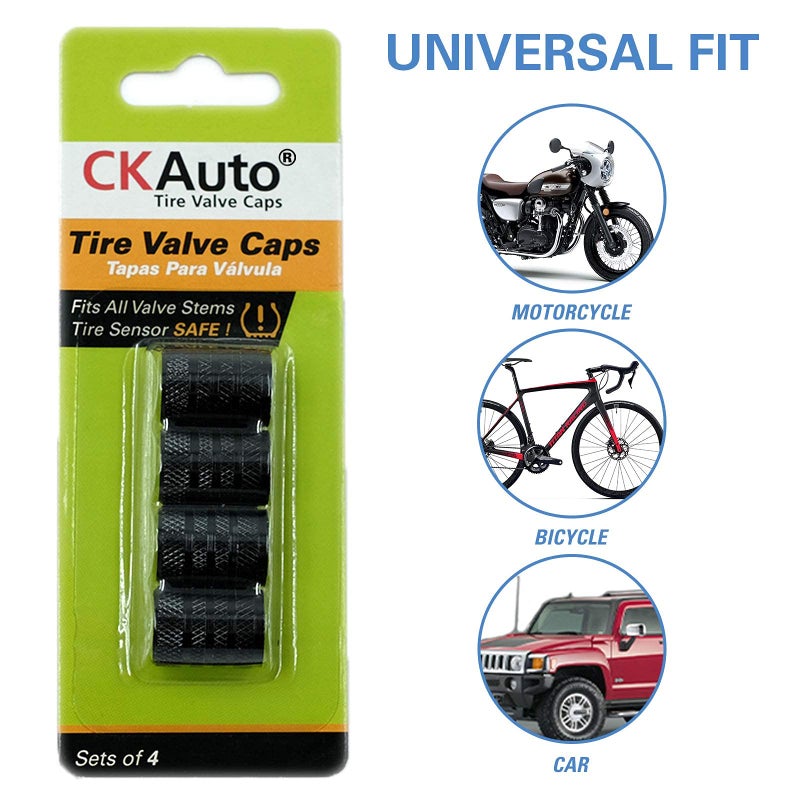 CKAuto Tire Valve Stem Caps, Black, 4 pcs/Pack, Anodized Aluminum Tire Valve Cap Set, Corrosion Resistant, Universal Stem Covers for Cars Trucks Motorcycles SUVs and Bikes - Image 5