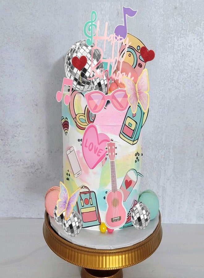 زد اكس سويت زينة كعكة على شكل كرة ديسكو، نجمة وردية، زينة كعكة موسيقية، زينة كعكة على شكل فراشة وجيتار لحفلات أعياد الميلاد الموسيقية والديسكو - Image 5
