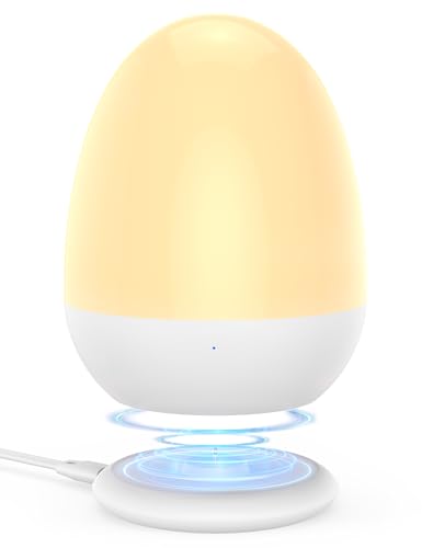 JolyWell Baby Night Light for Kid Portable Egg Nightlight with Stable Charging Pad Touch Nursery Night Lamp for Breastfeeding Toddler Night Light for Bedroom Timer Setting ABSPC White2