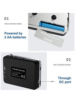 Y&D Portable Cassette Player/Cassette to MP3 Converter Capture Tape MP3/CD Audio via USB –Converter Retro with Earphones, Compatible Cell Phone Charger | Cable & User Manual Included  - Image 3