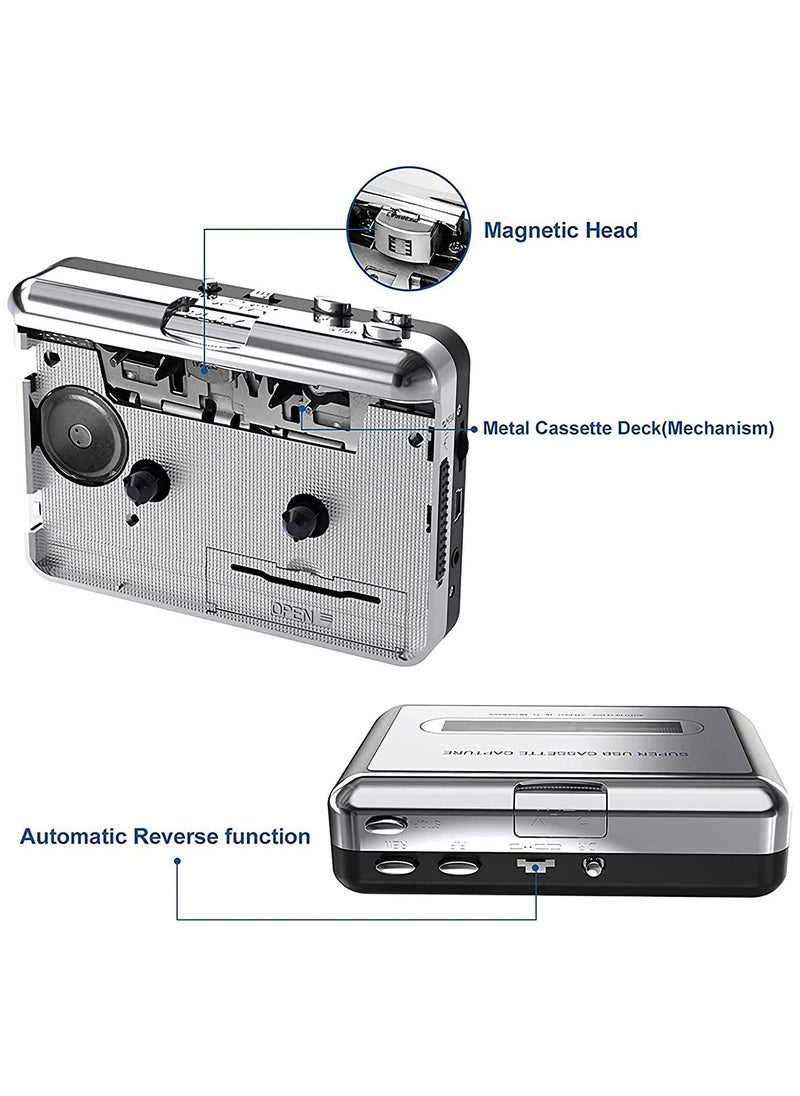 Y&D - Portable Cassette Player/Cassette to MP3 Converter Capture Tape MP3/CD Audio via USB –Converter Retro with Earphones, Compatible Cell Phone Charger | Cable & User Manual Included - Image 1