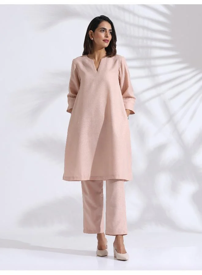 trueBrowns Light Pink Slub Kurta Co-ord Set