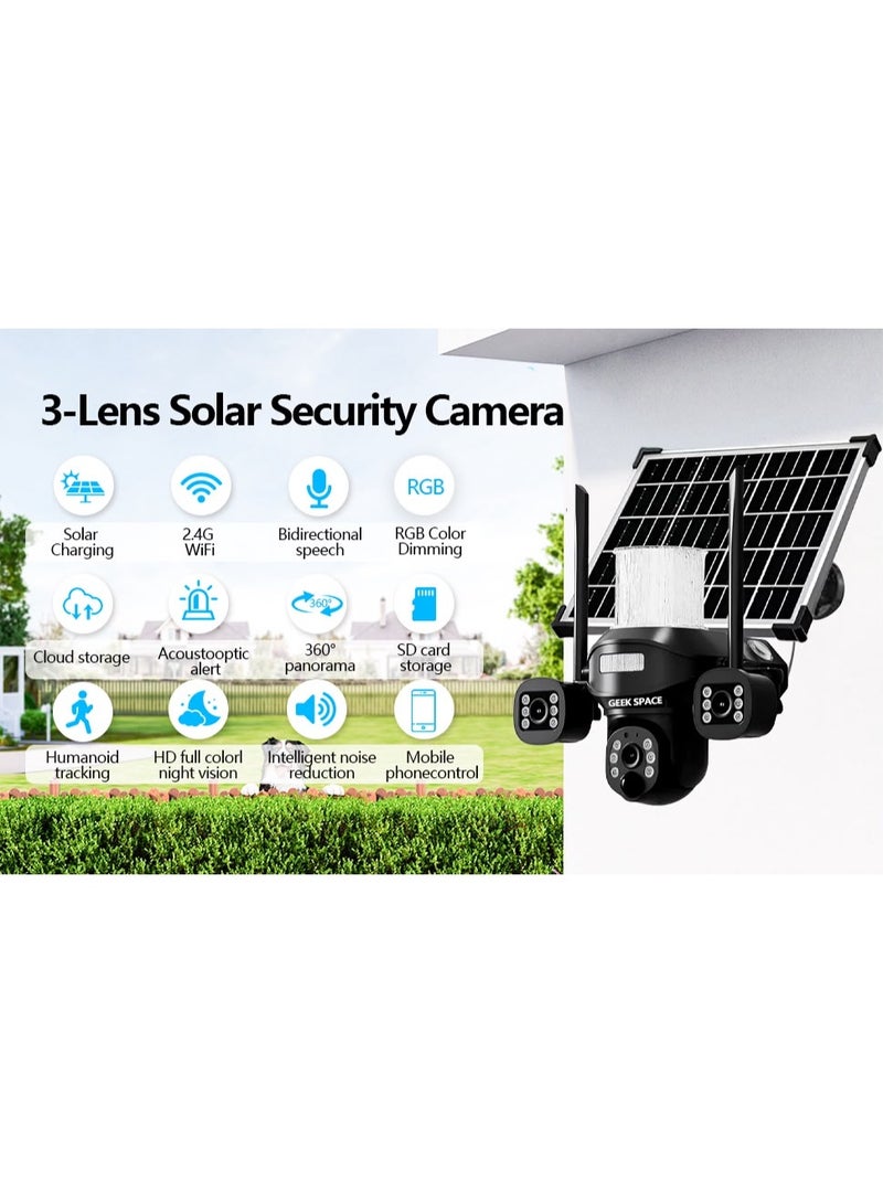 GEEK SPACE 3-Lens Solar Security Camera Outdoor 360° PTZ with 4G & WiFi, AI Motion Detection, Color Night Vision, Two-Way Audio, Waterproof IP Camera, Remote App Control, Human Detection, SD & Cloud Storage - Image 4