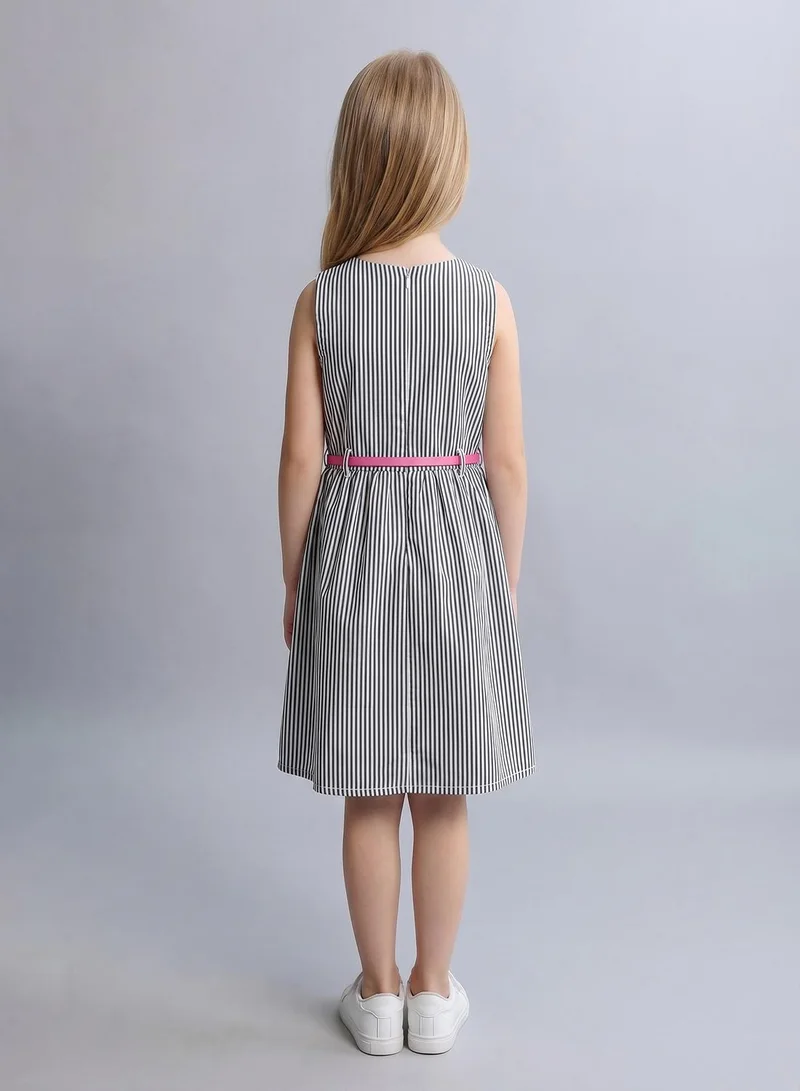 babyqlo Girls Black White Striped Belted Summer Dress