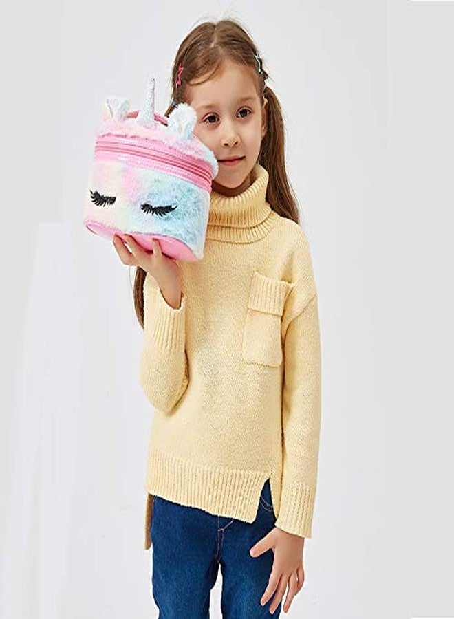 حقيبة مكياج نيو فانسي للنساء والفتيات والأطفال، مصنوعة من الفرو الصناعي الناعم بتصميم يونيكورن، حقيبة تنظيم مستحضرات التجميل الصغيرة، حقيبة تخزين فاخرة للسفر، حقيبة أدوات الزينة - Image 2