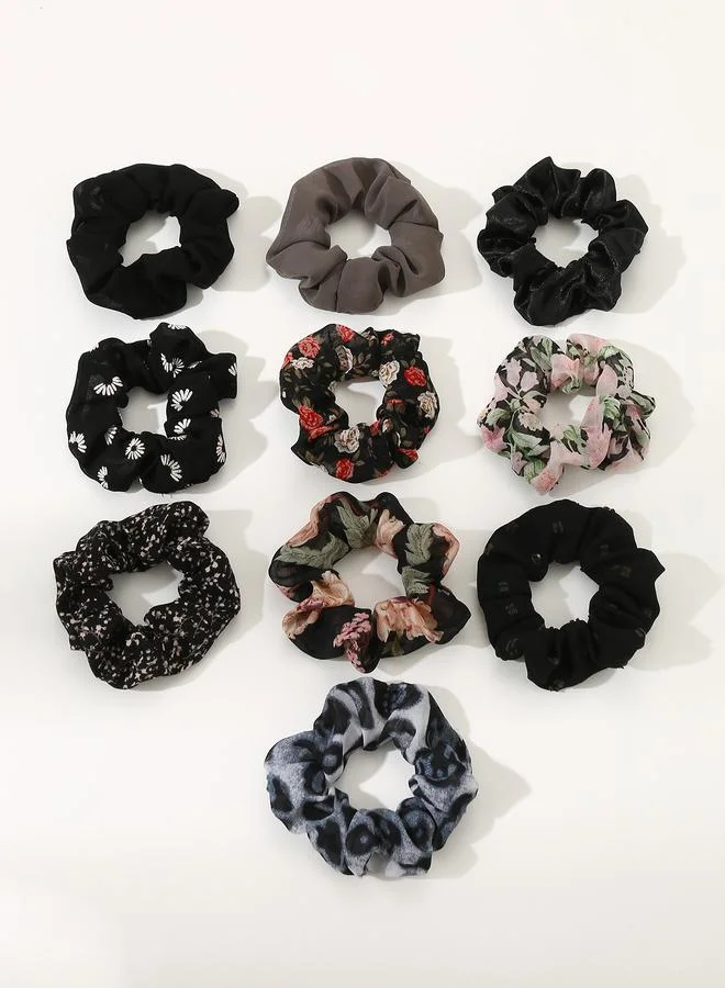 Take Two  Set of 10 - Printed Hair Scrunchies for Women | Best Price UAE