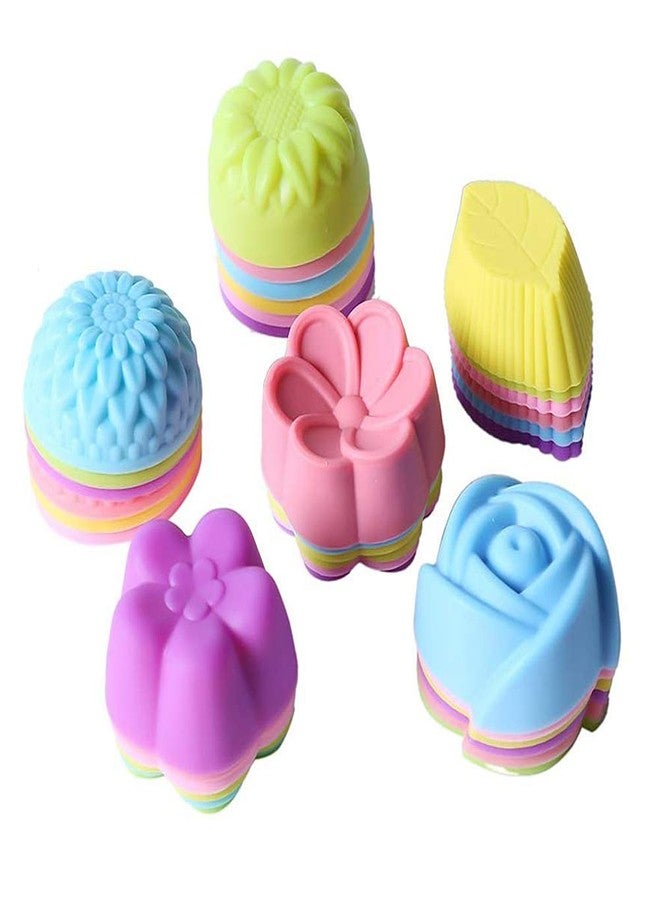 Magik 36 PCS Reusable Non-stick Silicone Mini Baking Muffin Cupcake Chocolate Cups (Assorted Flowers 2) - Image 1
