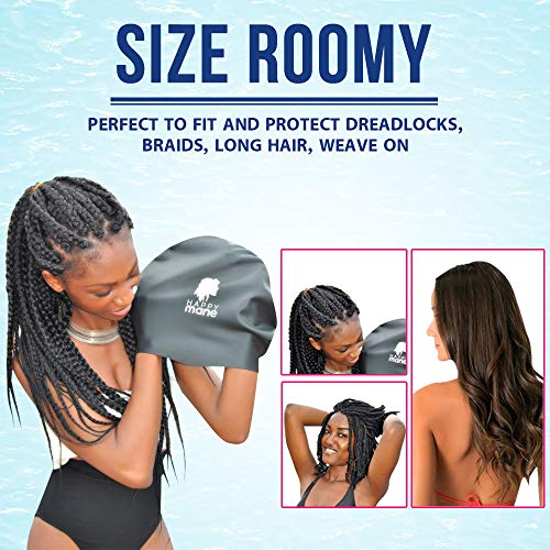 Happy Mane XL Silicone Swim Cap for Braids and Dreadlocks - Keep Hair Dry While Swimming - Perfect for Long Curly Hair, Extensions - Shower Cap for Women, Men X Large - Image 5