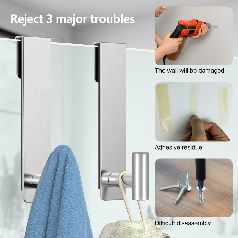 HUFEEOH Shower Towel Hooks, 7.5-Inch Extended Over Glass Shower Door Hanger for Towels & Robes, Rustproof Bathroom Towel Rack, 2-Pack (Silver, T Shape) - Image 4