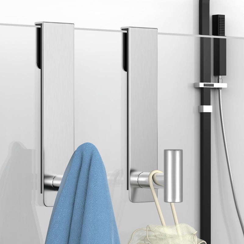 HUFEEOH Shower Towel Hooks, 7.5-Inch Extended Over Glass Shower Door Hanger for Towels & Robes, Rustproof Bathroom Towel Rack, 2-Pack (Silver, T Shape) - Image 2