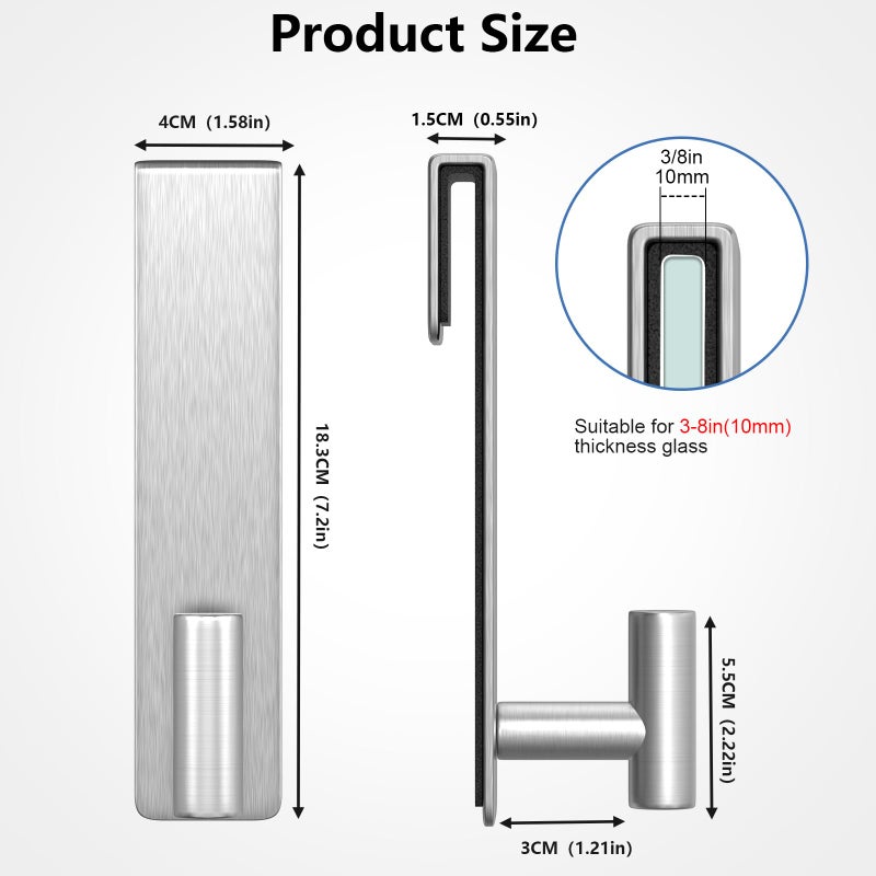 HUFEEOH Shower Towel Hooks, 7.5-Inch Extended Over Glass Shower Door Hanger for Towels & Robes, Rustproof Bathroom Towel Rack, 2-Pack (Silver, T Shape) - Image 3
