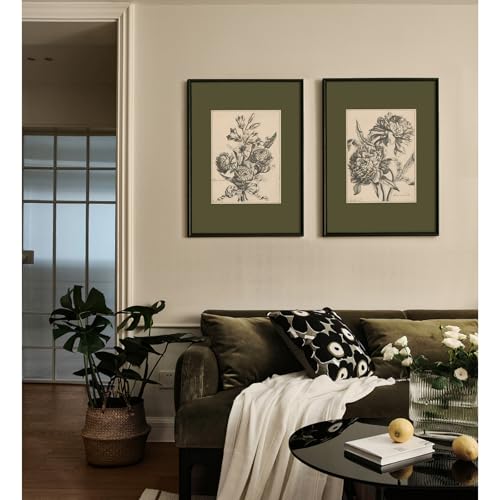 Tanmart Flower Sketch Wall Art Sage Green Floral Canvas Poster Vintage Botanical Wall Decor Peony Flower Prints Dark Green Pictures Antique Floral Drawing Painting for Bedroom Living Room 16x24 Inch Unframed - Image 3