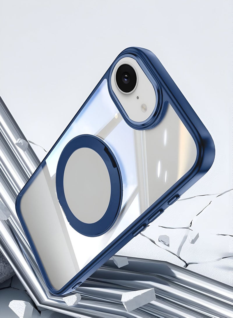 Wtech Apple iPhone 16e 5G 2025 Shockproof Slim Fit Drop-Resistant Full Body Crystal Clear Hard PC Protective Cover with Ring Stand Case Cover - Navy Blue - Image 3