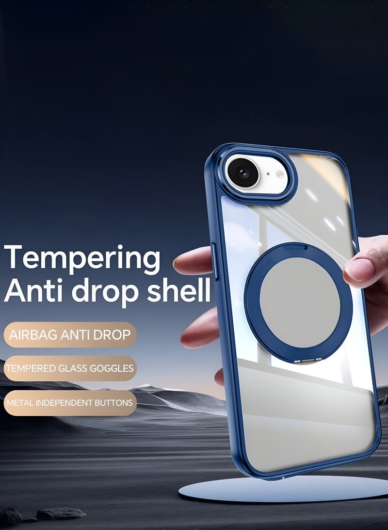 Wtech Apple iPhone 16e 5G 2025 Shockproof Slim Fit Drop-Resistant Full Body Crystal Clear Hard PC Protective Cover with Ring Stand Case Cover - Navy Blue - Image 5