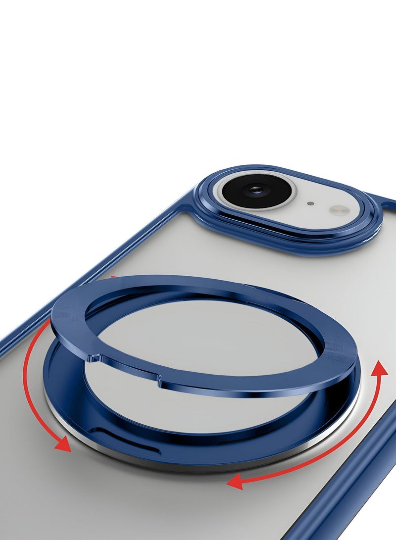 Wtech Apple iPhone 16e 5G 2025 Shockproof Slim Fit Drop-Resistant Full Body Crystal Clear Hard PC Protective Cover with Ring Stand Case Cover - Navy Blue - Image 4