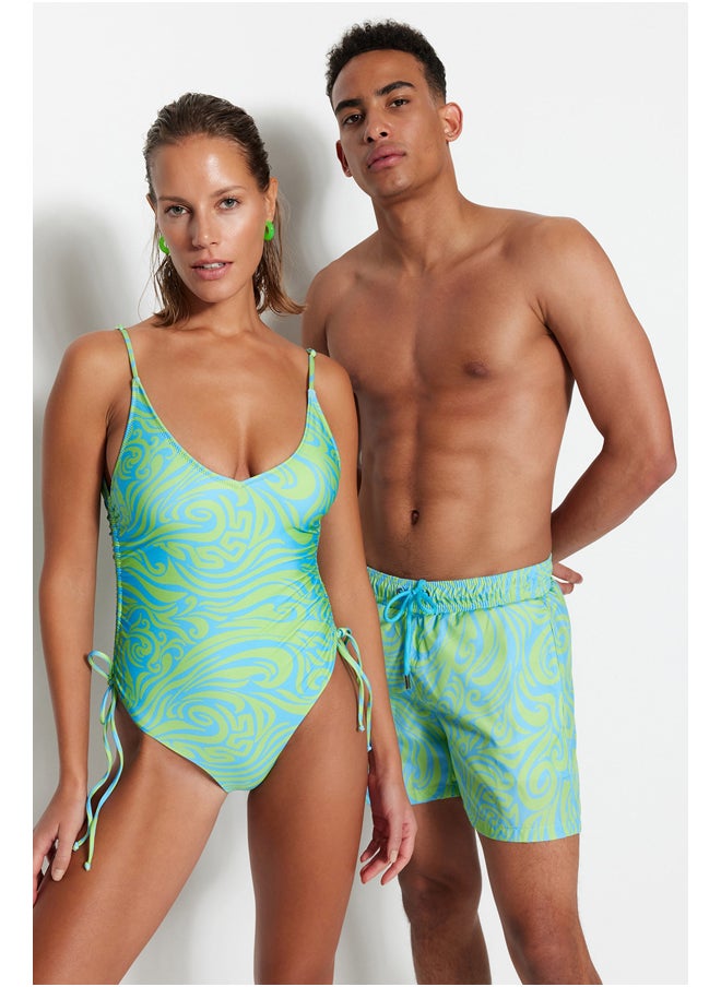 trendyol - Multi-Colored Men's Standard Marbling Pattern Sea Shorts - Image 1