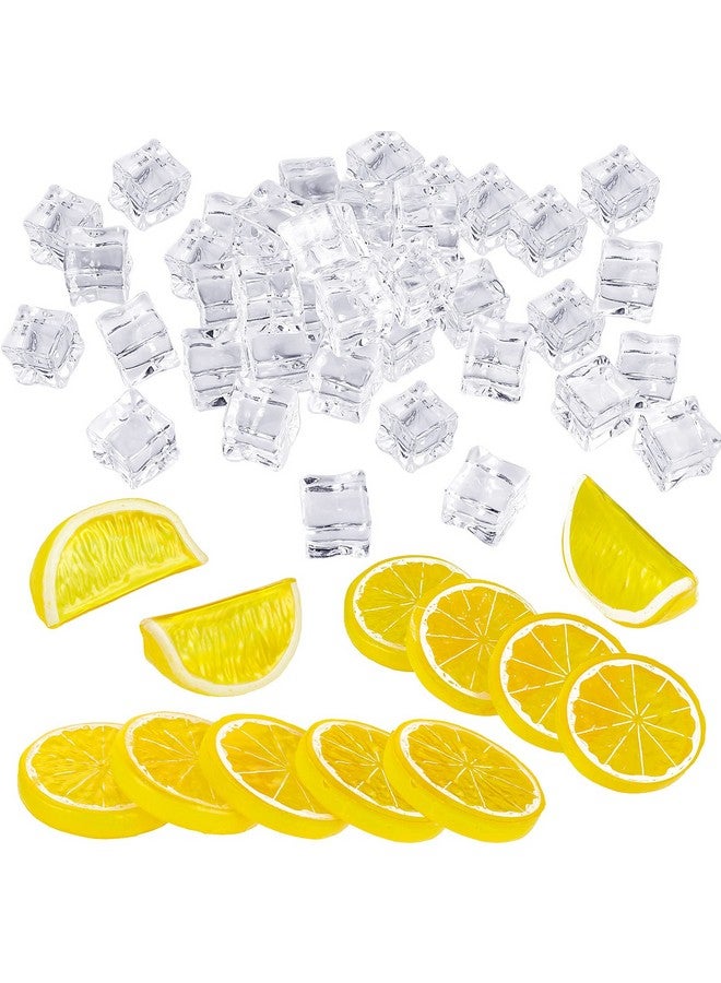 ويلبوند 42 قطعة من شرائح الليمون المزيفة المصنوعة من الأكريليك ومكعبات الثلج ومجموعة شرائح الليمون البلاستيكية الاصطناعية، مكعبات محاكاة كتلة الليمون ذات الوجهين، نموذج فاكهة مزيفة مزخرف لحفلات الزفاف والمطبخ ودعائم الصور - Image 1