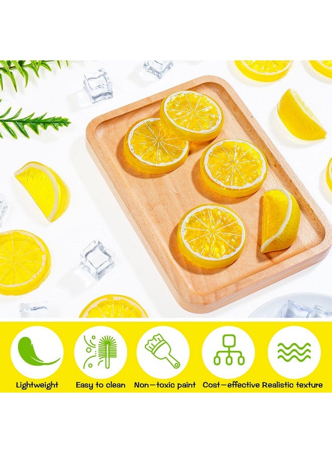 ويلبوند 42 قطعة من شرائح الليمون المزيفة المصنوعة من الأكريليك ومكعبات الثلج ومجموعة شرائح الليمون البلاستيكية الاصطناعية، مكعبات محاكاة كتلة الليمون ذات الوجهين، نموذج فاكهة مزيفة مزخرف لحفلات الزفاف والمطبخ ودعائم الصور - Image 3