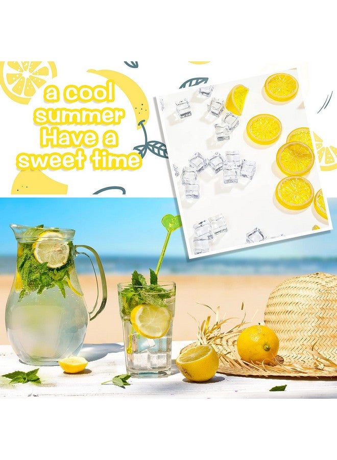 ويلبوند 42 قطعة من شرائح الليمون المزيفة المصنوعة من الأكريليك ومكعبات الثلج ومجموعة شرائح الليمون البلاستيكية الاصطناعية، مكعبات محاكاة كتلة الليمون ذات الوجهين، نموذج فاكهة مزيفة مزخرف لحفلات الزفاف والمطبخ ودعائم الصور - Image 5