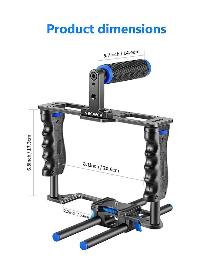Neewer NEEWER Camera Video Cage Film Movie Making Kit, Aluminum Alloy with Top Handle, Dual Hand Grip, Two 15mm Rods, Compatible with Canon Sony Fujifilm Nikon DSLR Camera and Camcorder (Black + Blue)  - Image 2