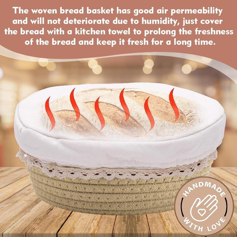 Cotton Rope Storage Bowl, Decorative Round Bread Basket, 22 cm x 9 cm, Beige - Image 4
