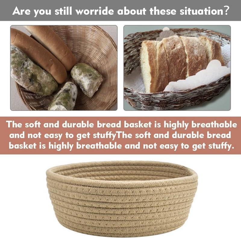 Cotton Rope Storage Bowl, Decorative Round Bread Basket, 22 cm x 9 cm, Beige - Image 5