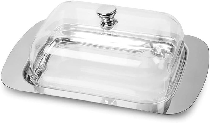 Stainless Steel Butter Dish with Clear and Metal Lids for Kitchen Counter or Refrigerator Storage and Serving Tray(Transparent cover) Varied available picks - Image 1