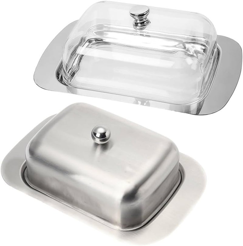 Stainless Steel Butter Dish with Clear and Metal Lids for Kitchen Counter or Refrigerator Storage and Serving Tray(Transparent cover) Varied available picks - Image 2