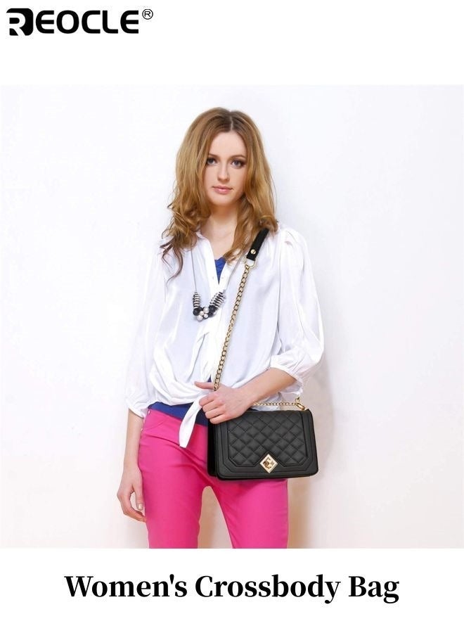 REOCLE Women's Crossbody Bag Fashion Shoulder Bag Purse PU Leather Quilted Handbags with Gold Chain Strap and Inner Pockets for Travel Business Shopping and Daily Use for Ladies Teens - Image 1