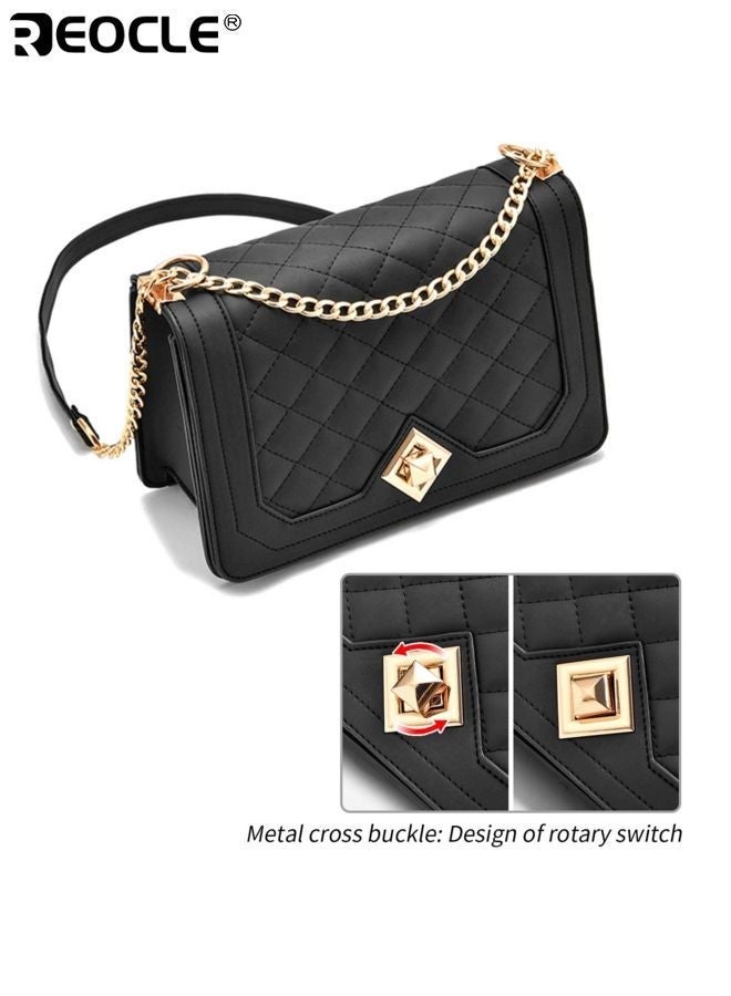 REOCLE Women's Crossbody Bag Fashion Shoulder Bag Purse PU Leather Quilted Handbags with Gold Chain Strap and Inner Pockets for Travel Business Shopping and Daily Use for Ladies Teens - Image 3