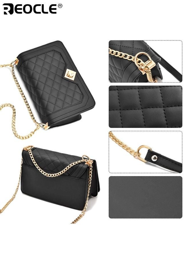 REOCLE Women's Crossbody Bag Fashion Shoulder Bag Purse PU Leather Quilted Handbags with Gold Chain Strap and Inner Pockets for Travel Business Shopping and Daily Use for Ladies Teens - Image 4